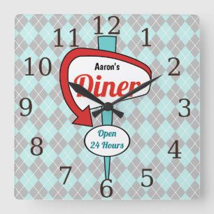 Personalisiertes Diner-Schild Küchenuhr Geschenk Quadratische Wanduhr