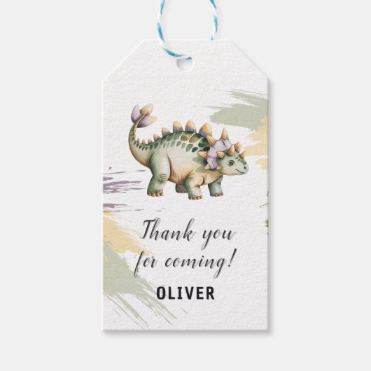 Personalisiertes Dinosaurier Danke Schön Geschenkanhänger (Vorderseite)