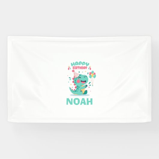 Personalisiertes Dinosaurier-Geburtstagsbanner Jun Banner (Horizontal)