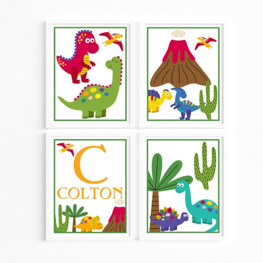 Personalisiertes Dinosaurier-Kinder-Kunststoffset Poster