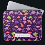 Personalisiertes Dinosaurier Muster Pink Kids Laptopschutzhülle<br><div class="desc">Personalisierte Wasserfarbe Dinosaurier Muster Pink Lila Mädchen Kinder Laptop Case. Aquarelldinosaurier in grün,  rosa und lila auf dunklem lila Hintergrund. www.SamAnnDesigns.com</div>