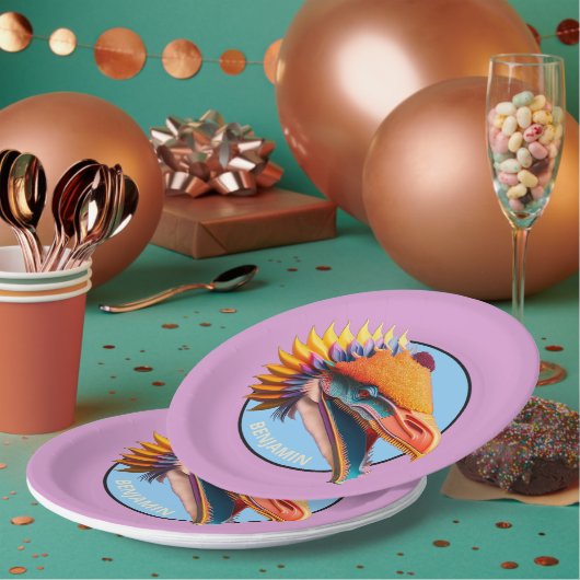 Personalisiertes Dinosaurier Party 9" Rundpapier T Pappteller (Multi)