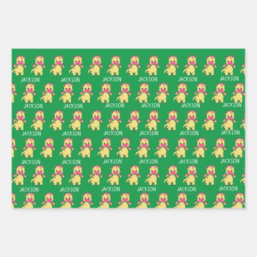 Personalisiertes Dinosaurier-Party Geschenkpapier Set (Vorderseite 3)