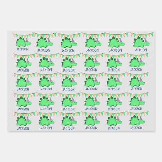 Personalisiertes Dinosaurier-Party Geschenkpapier Set (Vorderseite 2)
