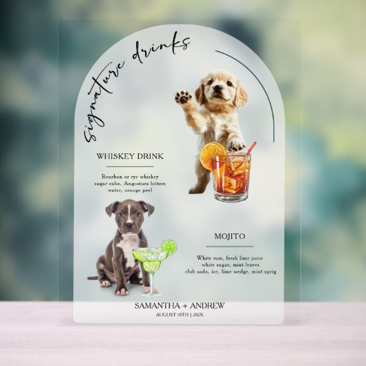 Personalisiertes Dog Wedding Bar Drink Menü Acrylschild (Neutral)
