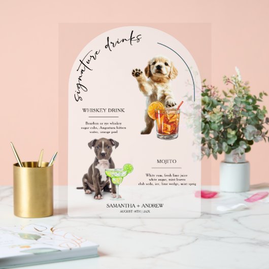 Personalisiertes Dog Wedding Bar Drink Menü Acrylschild (Hochzeit)
