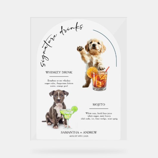 Personalisiertes Dog Wedding Bar Drink Menü Acrylschild (Vorderseite)