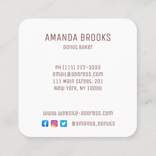 Personalisiertes Donut-Logo für die Bäckerei Quadratische Visitenkarte (Rückseite)