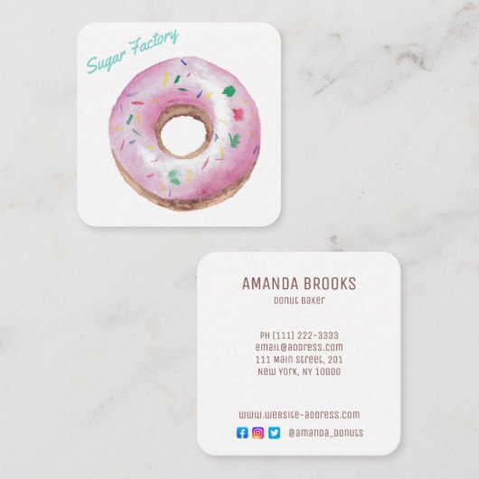 Personalisiertes Donut-Logo für die Bäckerei Quadratische Visitenkarte (Vorne/Hinten)