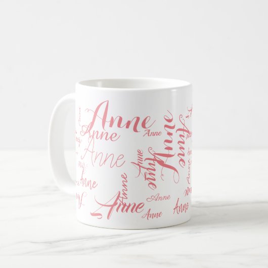 personalisiertes Drehbuch Rosa Namen Typografie Kaffeetasse (Vorderseite Links)