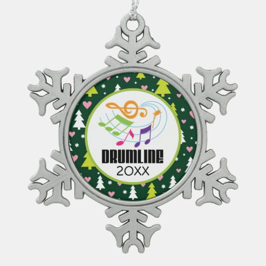 Personalisiertes Drumline Weihnachtsband Schneeflocken Zinn-Ornament (Vorderseite)