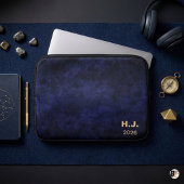Personalisiertes dunkelblaues Wasserfarb-Monogramm Laptopschutzhülle