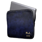 Personalisiertes dunkelblaues Wasserfarb-Monogramm Laptopschutzhülle (Vorderseite Links)