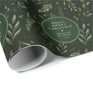 Personalisiertes dunkelgrünes botanisches Frohe We Geschenkpapier