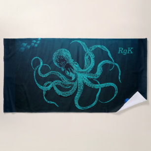 Personalisiertes dunkles blaues BG mit Oktopus und Strandtuch