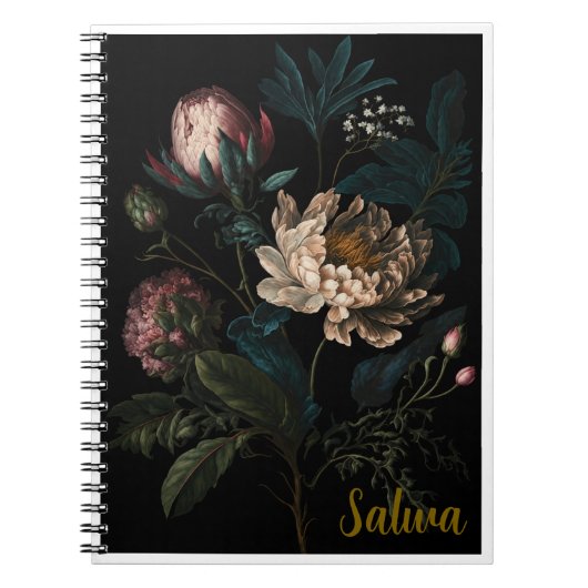 Personalisiertes dunkles Blumennotizbuch Notizblock (Vorderseite)