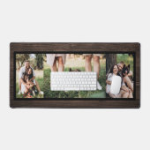 Personalisiertes dunkles Holz 3 Foto Collage Desk Schreibtischunterlage (Tastatur & Maus)