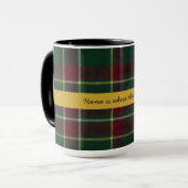 Personalisiertes dunkles Tartan Karomuster mit ind Tasse (Vorderseite Links)