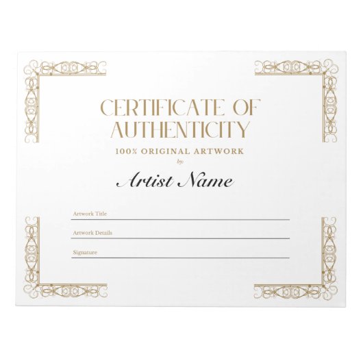 Personalisiertes Echtheitszeugnis Notizblock (Vorderseite)