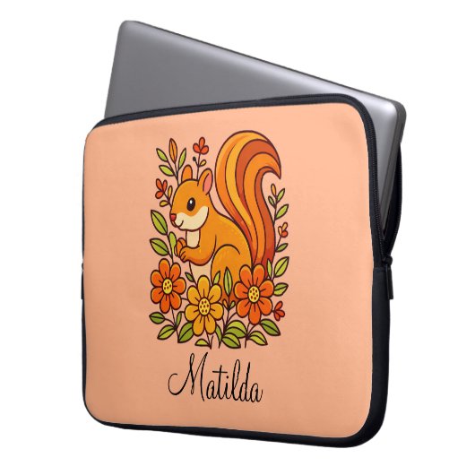 Personalisiertes Eichhörnchen und Blumen  Laptopschutzhülle (Vorderseite Links)