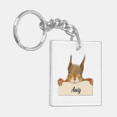 Personalisiertes Eichhörnchengesicht mit Schild Schlüsselanhänger (Vorderseite links)