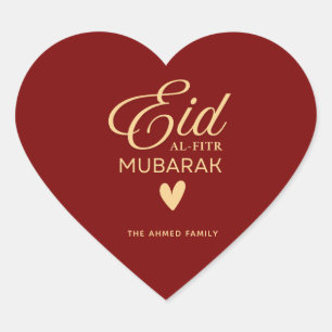 Personalisiertes Eid al-Fitr Mubarak Herz in Gold Herz-Aufkleber