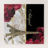 Personalisiertes Eiffelturm Gold, Rose aus schwarz Puzzle (Horizontal)