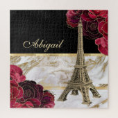 Personalisiertes Eiffelturm Gold, Rose aus schwarz Puzzle (Vertikal)