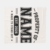 Personalisiertes Eigentum von Name – Varsity-Stil Fleecedecke (Vorderseite (Horizontal))