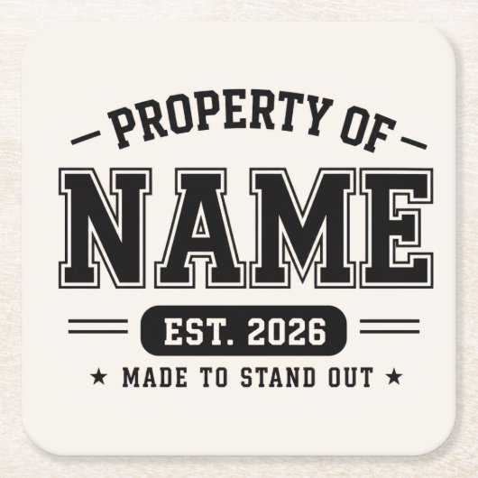 Personalisiertes Eigentum von Name – Varsity Style Rechteckiger Pappuntersetzer (Vorderseite)