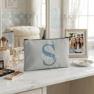 Personalisiertes einfaches blaues Monogramm Zubehörtasche