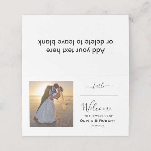 Personalisiertes einfaches Hochzeitsszenario-Foto Platzkarte (Außenseite Aufgefaltet)