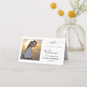 Personalisiertes einfaches Hochzeitsszenario-Foto Platzkarte (Vorderseite)