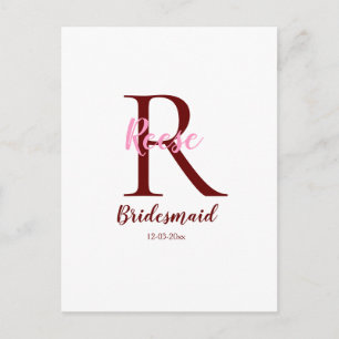 personalisiertes einfaches Monogramm Name Brautjun Postkarte