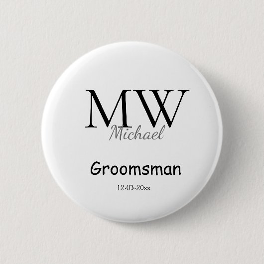 personalisiertes einfaches Monogramm Name Trauzeug Button (Vorderseite)