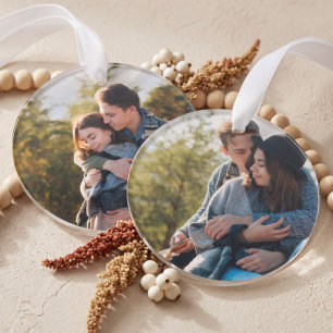 Personalisiertes einfaches Zweifoto-Verlobungs-And Ornament