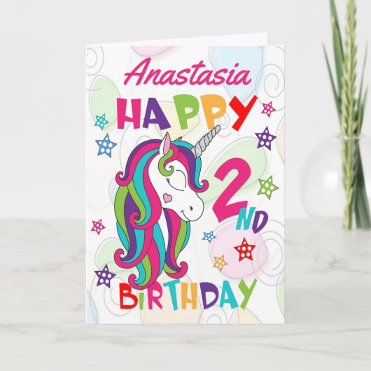 Personalisiertes Einhorn 2. Geburtstag Karte (Vorderseite)