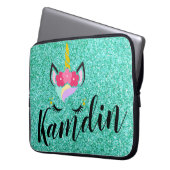 Personalisiertes Einhorn Aquamariner Glitzer Noteb Laptopschutzhülle (Vorderseite Links)