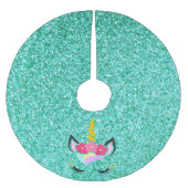 Personalisiertes Einhorn Aquamariner Glitzer Trepp Polyester Weihnachtsbaumdecke (Vorderseite)