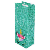 Personalisiertes Einhorn Aquamariner Glitzer Weinb Geschenktüte Für Weinflaschen (Vorderseite Schrägansicht)