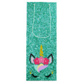 Personalisiertes Einhorn Aquamariner Glitzer Weinb Geschenktüte Für Weinflaschen (Vorderseite)