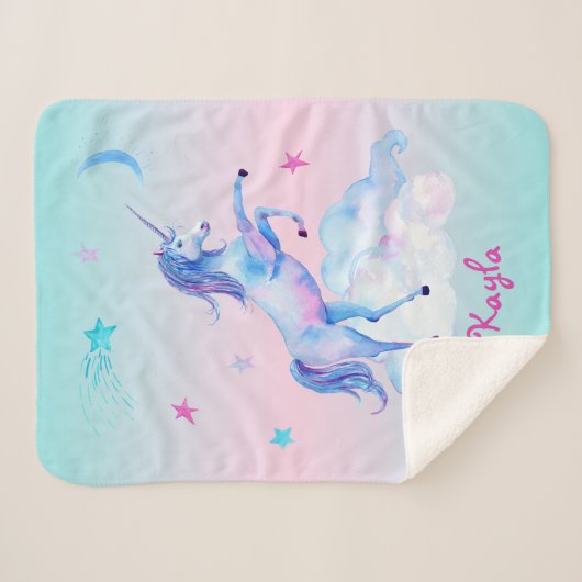 Personalisiertes Einhorn auf Wolken Sherpa Snuggy Sherpadecke (Vorderseite (Horizontal))