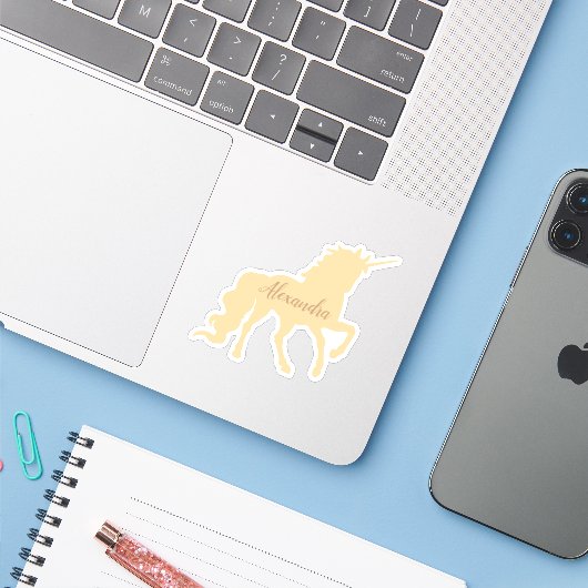 Personalisiertes Einhorn Aufkleber (Laptop mit iPhone)