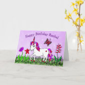 Personalisiertes Einhorn, Blume, Schmetterling Geb Karte (Gelbe Blume)