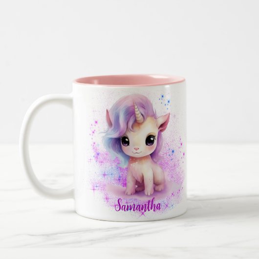 Personalisiertes Einhorn-Design Zweifarbige Tasse (Links)