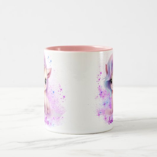 Personalisiertes Einhorn-Design Zweifarbige Tasse (Mittel)