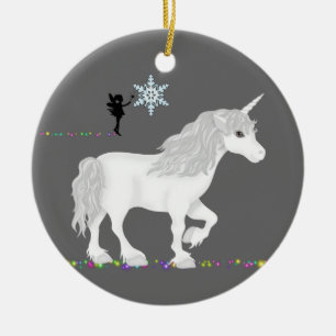 Personalisiertes Einhorn, Fee und Weihnachtsbaum Keramikornament