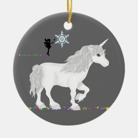 Personalisiertes Einhorn, Fee und Weihnachtsbaum Keramikornament (Vorne)