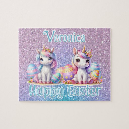 Personalisiertes Einhorn Frohe Ostern Puzzle (Horizontal)