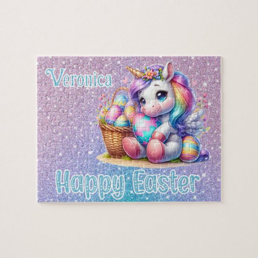 Personalisiertes Einhorn Frohe Ostern Puzzle (Horizontal)